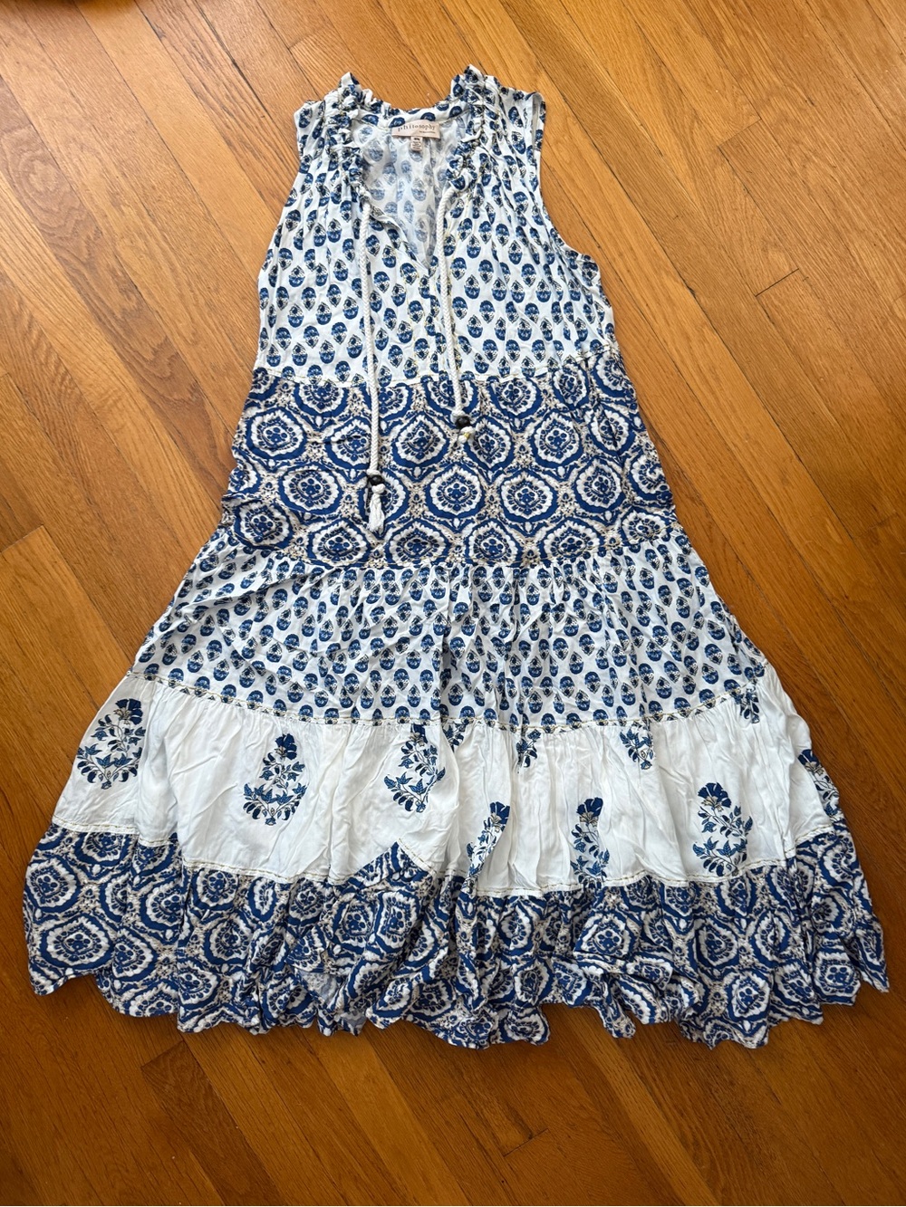 Philosophy Blue and White Floral Ruffle Midi Dress